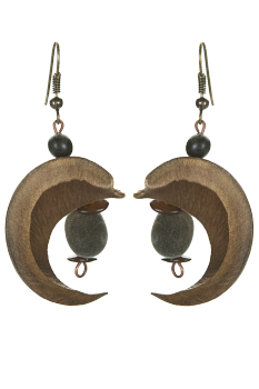 Bijou en graines naturelles : Boucles d'oreilles modÃ¨le LUNE Grise  0