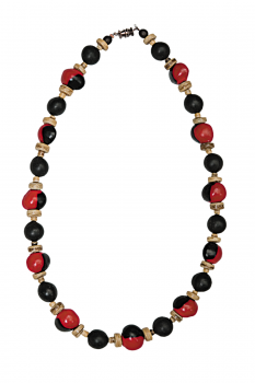 #CRASGCS - Collier modÃ¨le GROS ORMOSIA COCO Noir et Rouge et SAVONNETTE