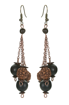 Bijou en graines naturelles : Boucles d'oreilles modÃ¨le PENDANT Noir et Caramel 0