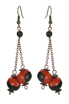 #BOCCNR1 - Boucles d'oreilles modÃ¨le PENDANT Noir et Rouge