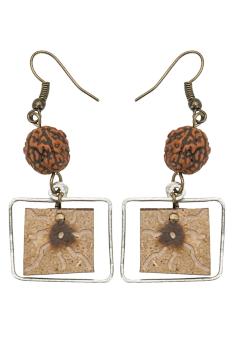 Bijou en graines naturelles : Boucles d'oreilles modÃ¨le CALEBASSE CADREE Caramel 0