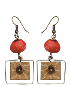 #BOKMCRS - Boucles d'oreilles modÃ¨le CALEBASSE CADREE Rouge 3