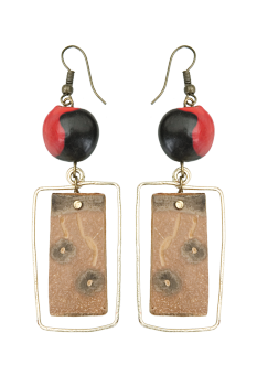 #BOKMCNF - Boucles d'oreilles modÃ¨le CALEBASSE CADREE Noir et Rouge
